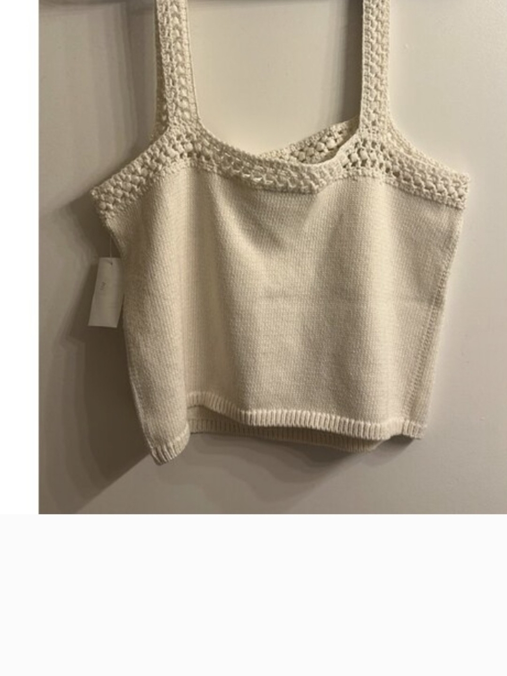 White + Warren Cream Crochet-Trim Knit Crop Tank Brand New Large